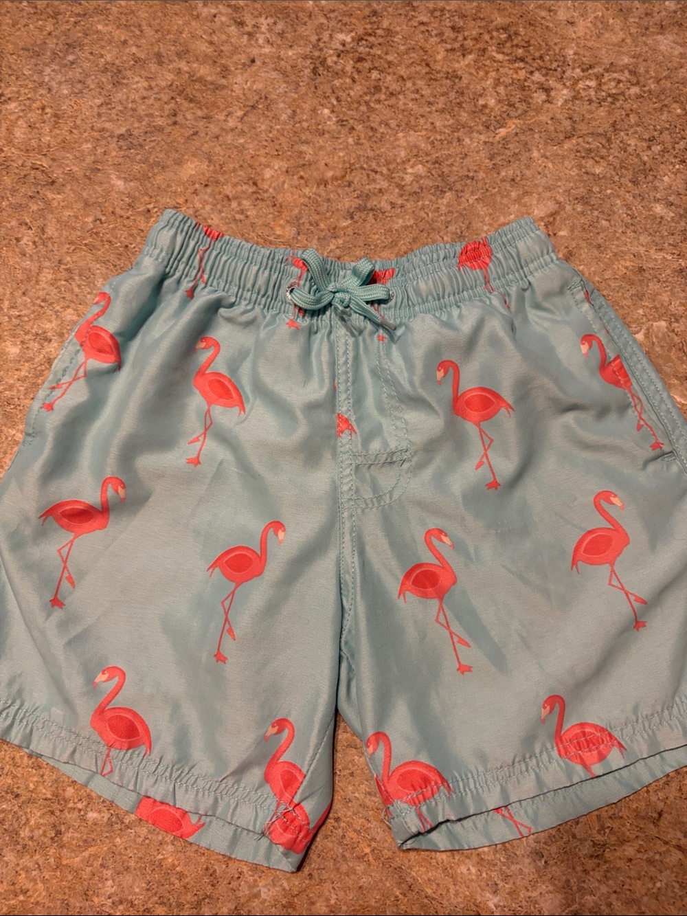Turquoise Flamingo Print Swim Shorts Boys M